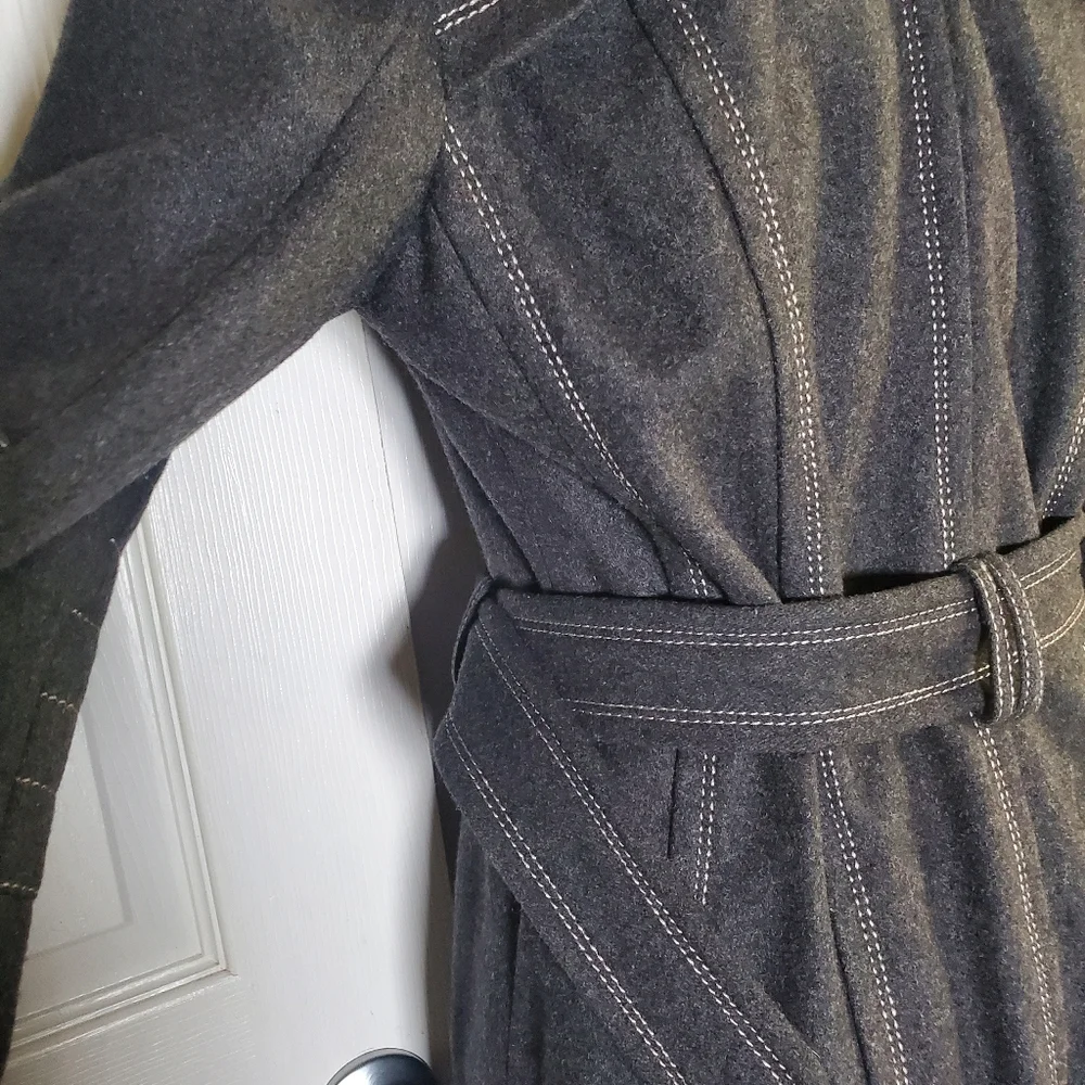 Miss Sixty Gray Wool Blend Belted Womens Coat With Ribbed Bib Collar - Picture 12 of 15